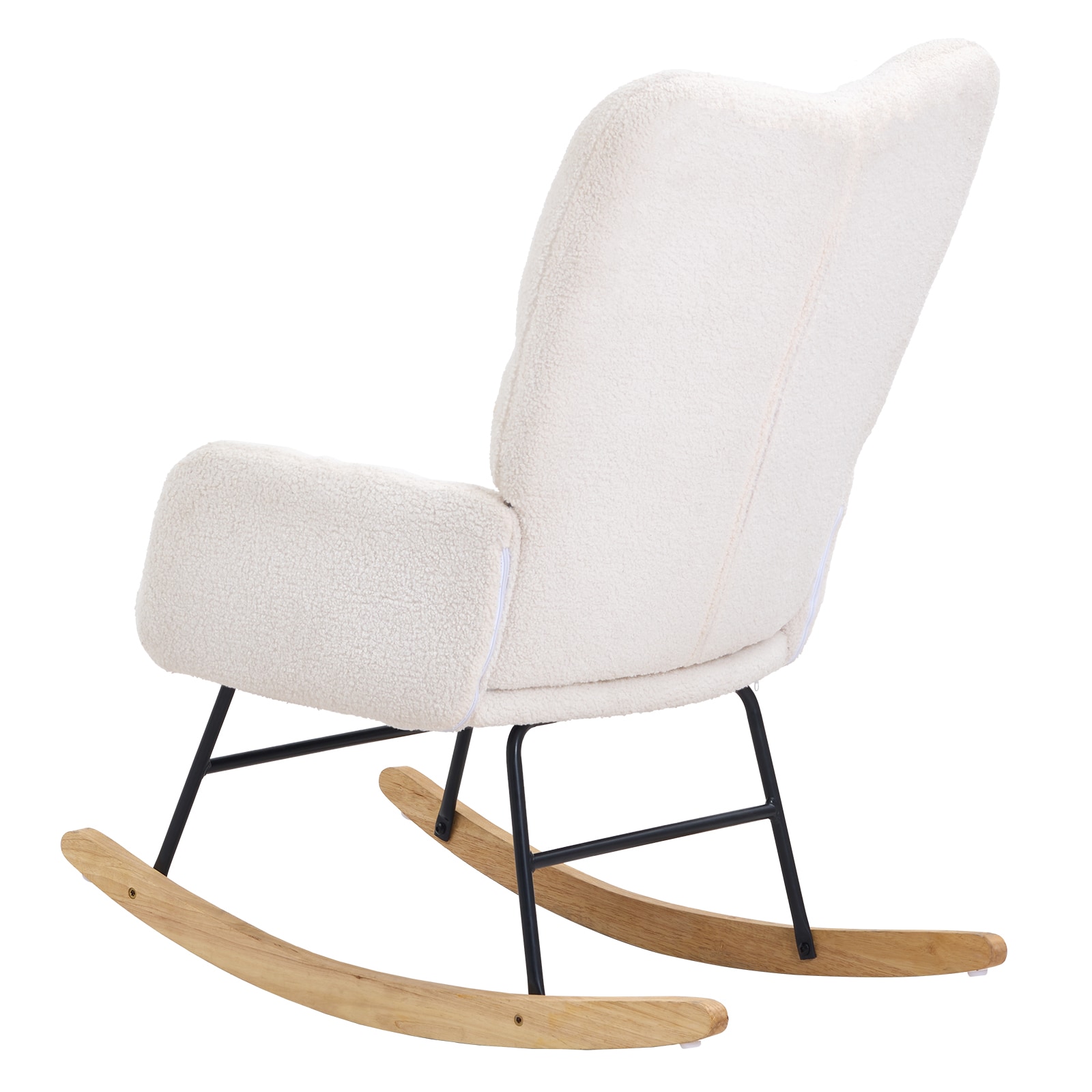 Rocking Chair Nursery, Glider Rocking Chair With Soft Seat And High Backrest, 250 Lbs Weight Capacity Teddy Fabric, Upholstered Glider Rocker Chair For Nursery, Bedroom, Living Room, Ivory White_maomaolike.com